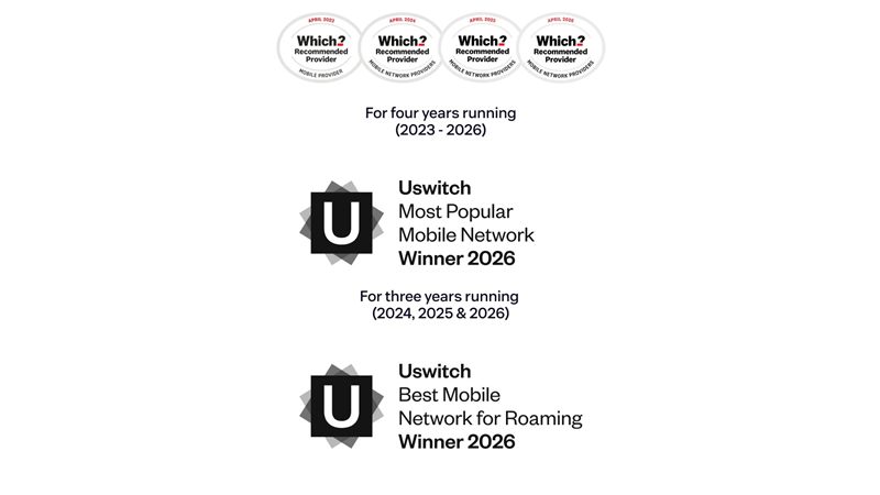 Lebara awards: Which? Recommended Provider and Uswitch awards