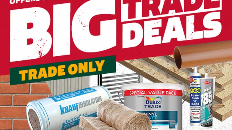 Travis Perkins Big Trade Deals banner with insulation, paint and building supplies